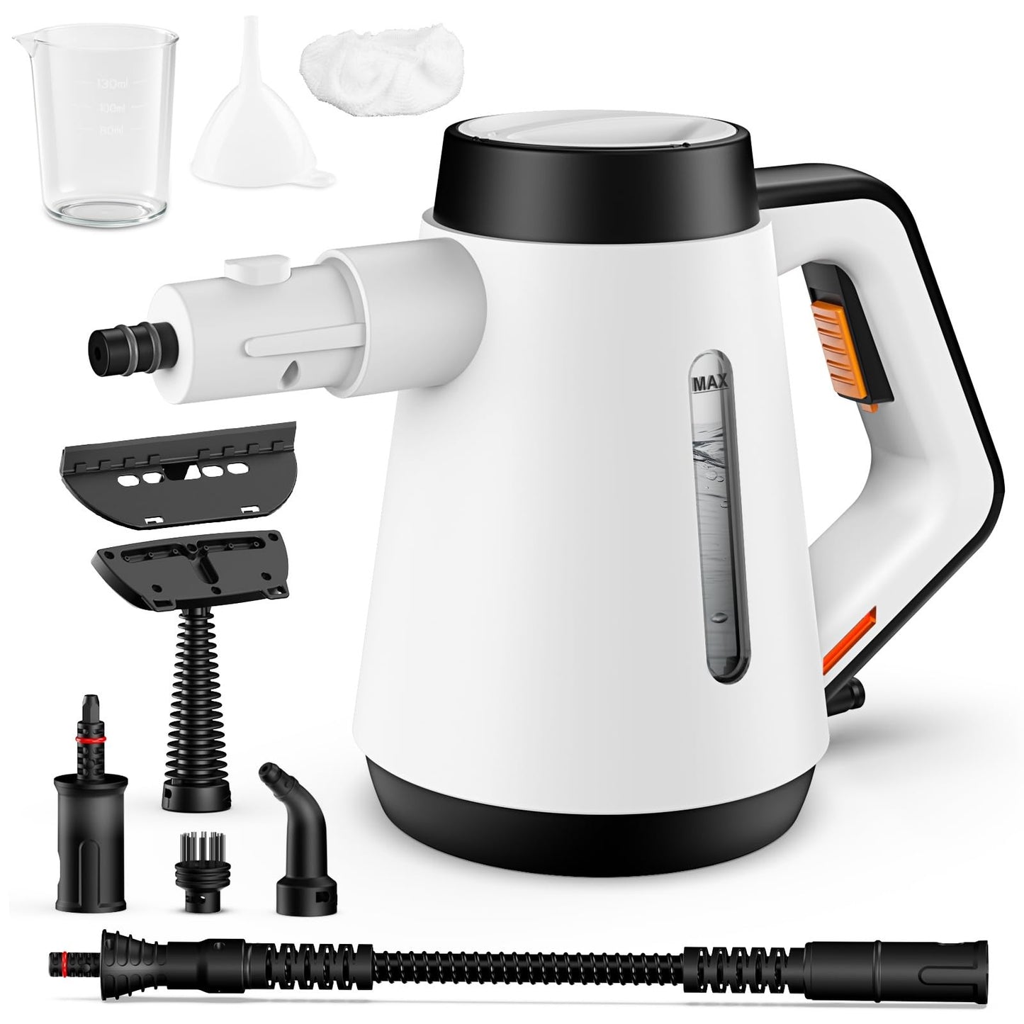 Fippesax rokas tvaika tīrītājs, 400 ml spiediena daudzfunkcionāls tvaika tīrītājs ar 9 daļu piederumu komplektu, ķīmikāliju nesaturošs tvaika tīrītājs mājas lietošanai, grīdu, flīžu, logu un dīvānu tīrīšanai (balts)