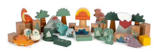 Small Foot Dino Building Blocks - 50 FSC certified wooden pieces for children aged 1+, colorful and safe for play.