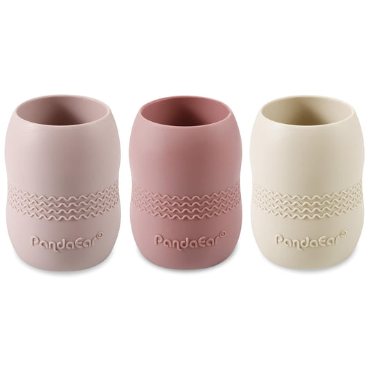 Bērnu dzeramā krūzīte PandaEar 3er Set Silikon Baby Trinkbecher ab 6 Monate – 104ml atvērta krūzīte dzeršanas iemācīšanai – mazgājama trauku mazgājamā mašīnā un nesalaužama (Deep Pink/Light Pink/Linen)