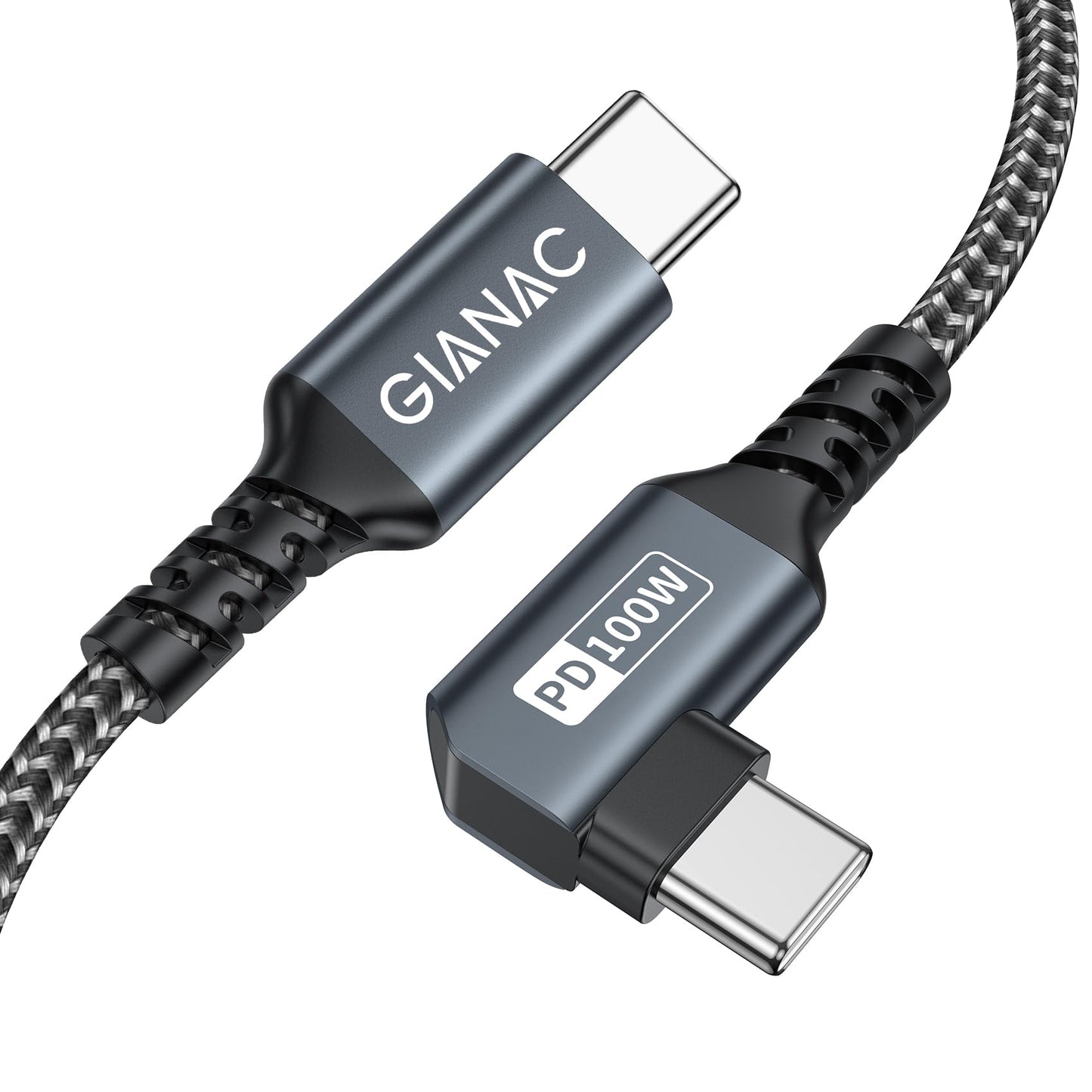 USB-C kabelis uz USB-C 100W 1M, GIANAC ātrās uzlādes leņķa kabelis