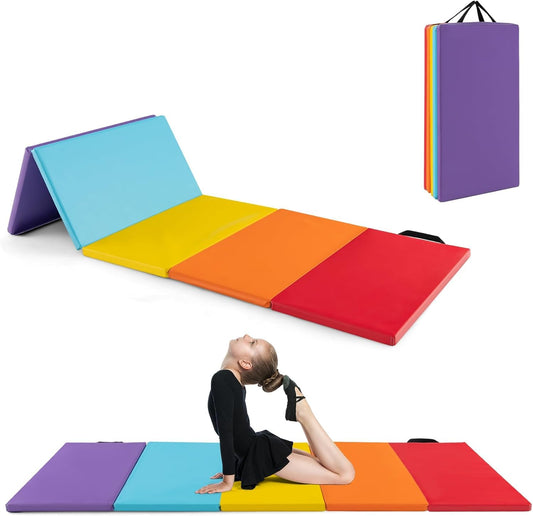 Salokāms vingrošanas paklājs GOPLUS, 180 x 120 x 4 cm, trīs daļās salokāms fitnesa paklājs no mākslīgās ādas, ar lipekļiem un pārnēsāšanas rokturiem