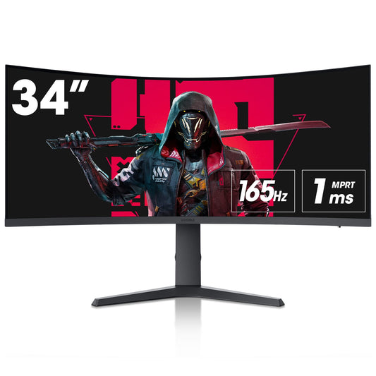 KOORUI 34" ultra-wide curved gaming monitor - 165Hz, 1ms, WQHD 3440x1440, Adaptive Sync, height adjustable, VESA mount.