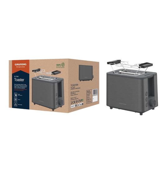 Grundig TA 7340 tosteris, 950 vatu jauda, automātiskā izsistšanas funkcija un maizes centrēšana, maināma brūnināšanas pakāpe, izņemama drupaču atvilktne, 2 grauzdēšanas nodalījumi, kabeļa uzvīšana, tumšs Inox
