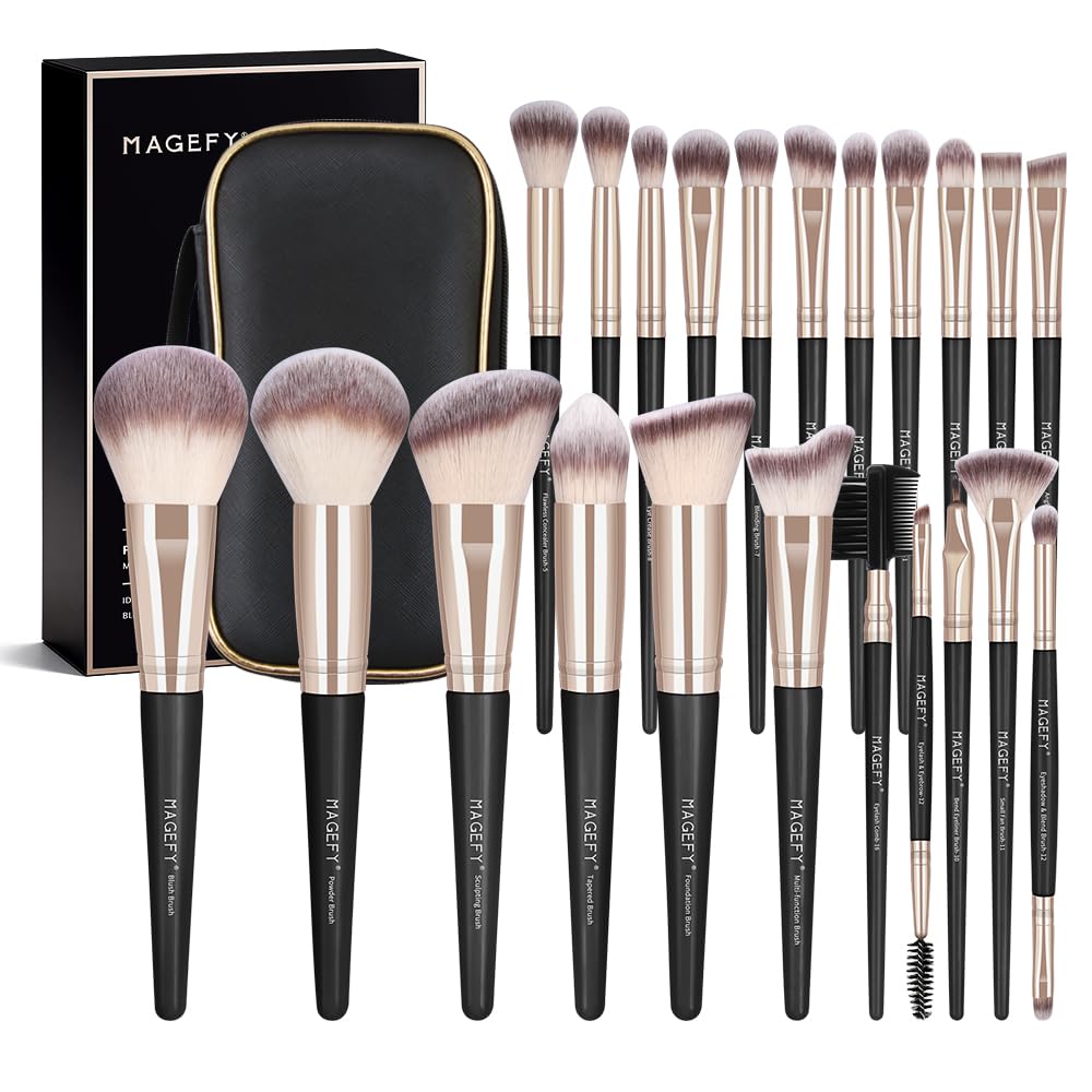 MAGEFY profesionāls make-up otu komplekts, 22 daļas, kosmētikas otu komplekts ar tonālā krēma un acu ēnu otiņām, ar Pu ādas somiņu