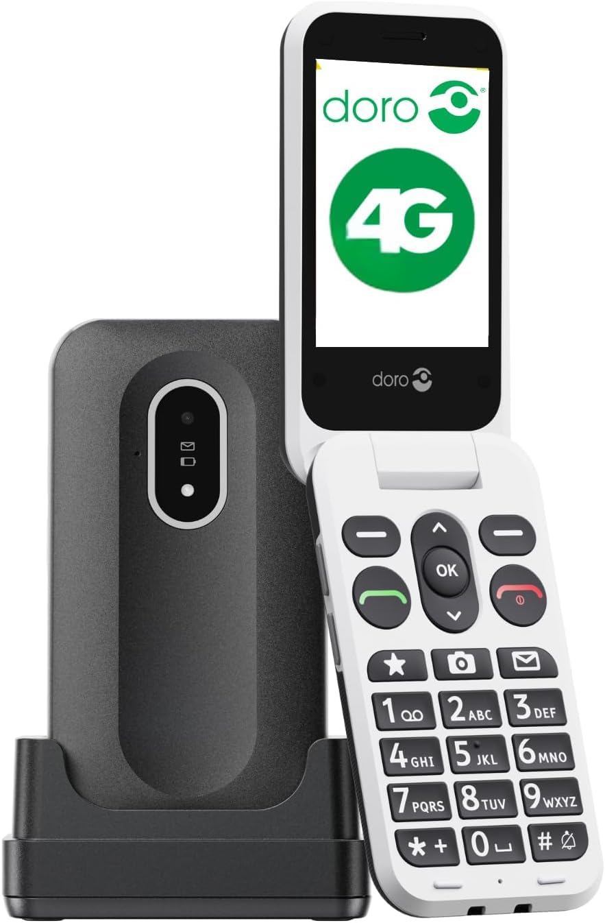 Vienkārši lietojams Doro Leva L20 4G senioru telefons ar atlokāmu korpusu, liela izmēra pogas