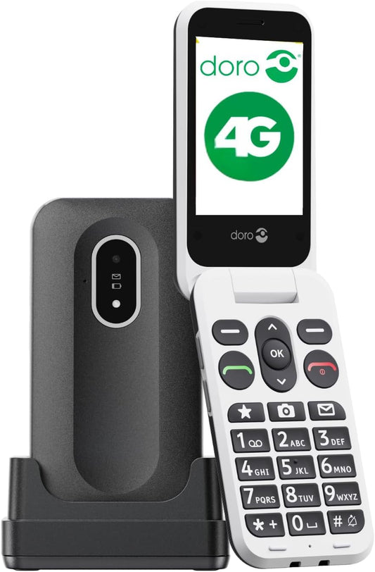 Vienkārši lietojams Doro Leva L20 4G senioru telefons ar atlokāmu korpusu, liela izmēra pogas