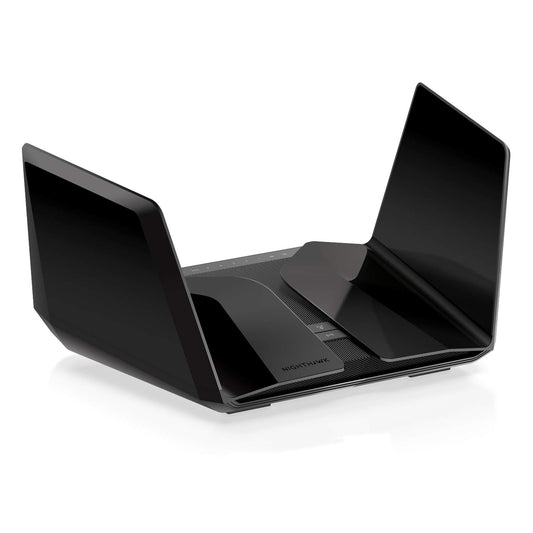 Netgear RAXE500 WiFi 6E WLAN maršrutētājs 12 plūsmām | AXE11000 tri-banda WLAN ātrums līdz 10,8 GBit/s | Jaunākais 6 GHz radio frekvenču josla | Nighthawk WiFi 6 maršrutētājs ar WiFi pārklājumu līdz 200 m²