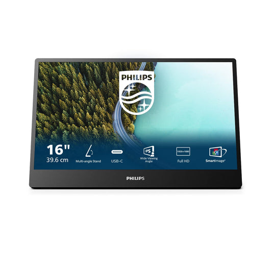 PHILIPS 16B1P3302D - Full HD portable monitor, 1920x1080, dual USB-C power pass, multi-angle stand, black