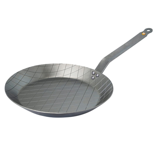 de Buyer Steika panna MINERAL B - 28 cm, tērauda, ar grila svītrām, sudrabs, ideāla gaļas cepšanai