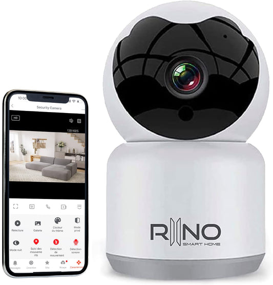 RIINO WiFi uzraudzības kamera iekštelpām, Full HD 2 MP, bērnu telefons audio video, nakts redzamība 8 – 10 m, kustības atpazīšana un izsekošana, divvirzienu audio iekštelpās 355 °