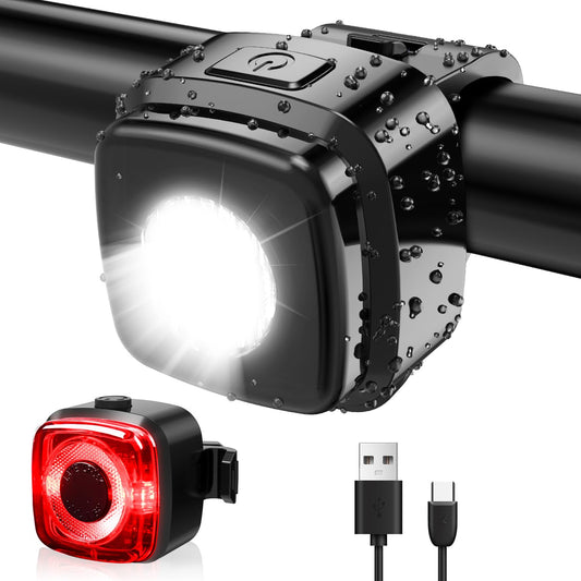 Velosipēda lukturu komplekts Antimi, StVZO sertificēts LED apgaismojuma komplekts IPX5, priekšējais un aizmugurējais lukturis ar USB-C, balts/sarkans