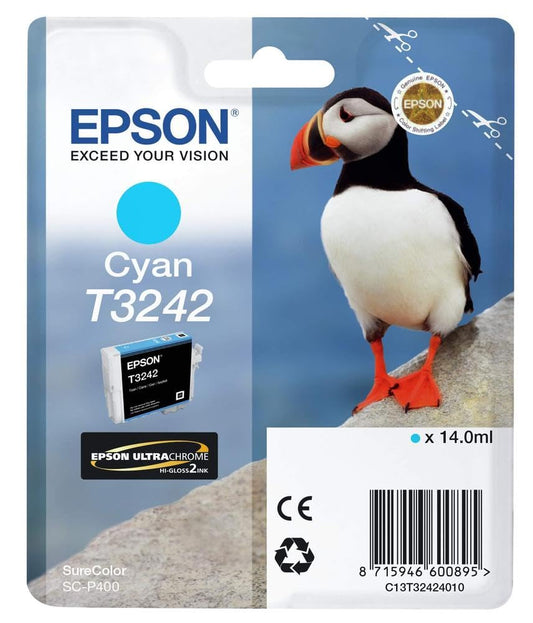 Epson C13T32424010 - Original T3242 Cyan Ink Cartridge, high-quality printing, vibrant color output.