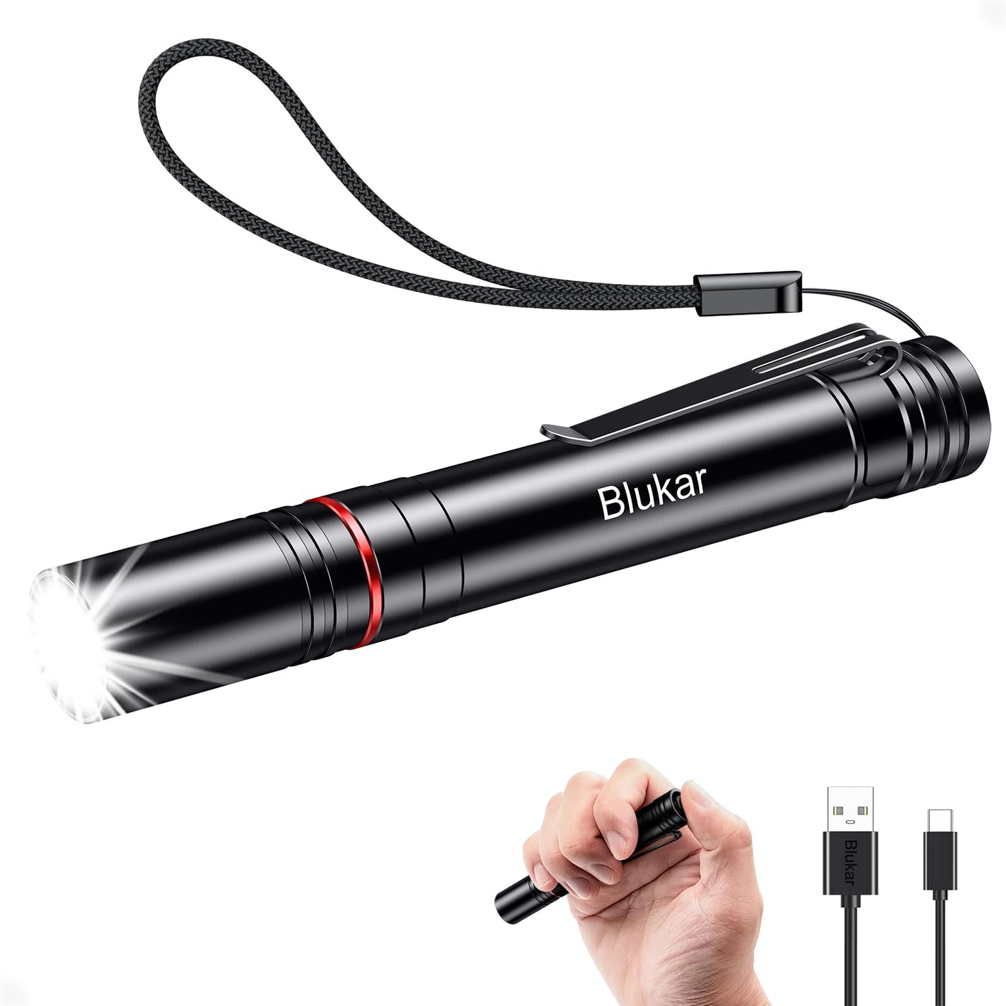 Blukar LED lukturis mini spilgta pildspalvas tipa lampa, ūdensizturīgs pen light