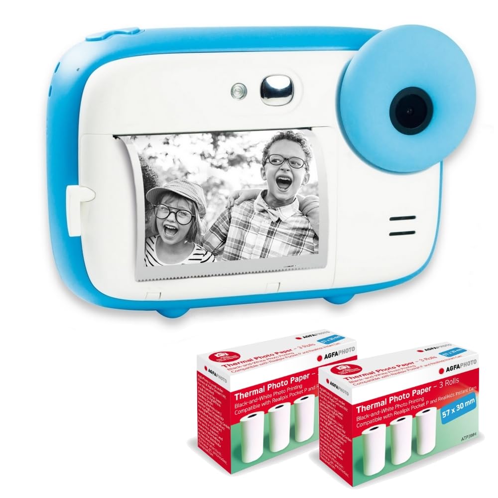 AGFA Photo Realikids Instant Cam - 2.4" LCD, lithium battery, selfie mirror, photo filters, includes 6 rolls of thermal paper, blue