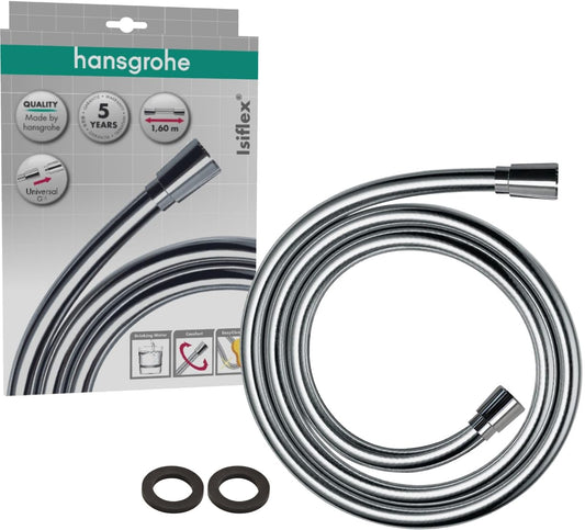 hansgrohe Isiflex universālā dušas šļūtene 1,60 m, ar aizsardzību pret savērpšanos, elastīga dušas šļūtene ar aizsardzību pret saliekšanos, ar blīvgredzeniem, hroms