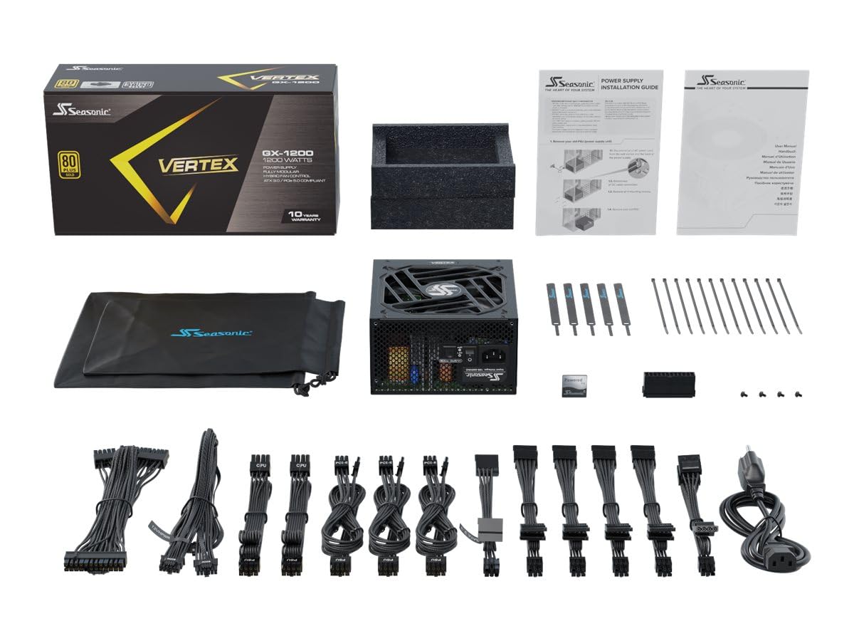Seasonic Vertex GX 1200 W ATX barošanas bloks - 1200W, 80 PLUS Gold, modulārs dizains, augsta efektivitāte.