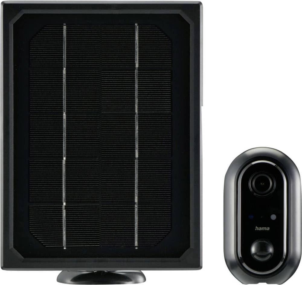 Hama uzraudzības kamera (WLAN kamera ārā ar akumulatoru un sauli, ārējā kamera ar balss/app vadību, laikapstākļiem izturīga ārējā kamera, kustības sensors, nakts redzamība, divvirzienu audio, ieraksts, FullHD) melna