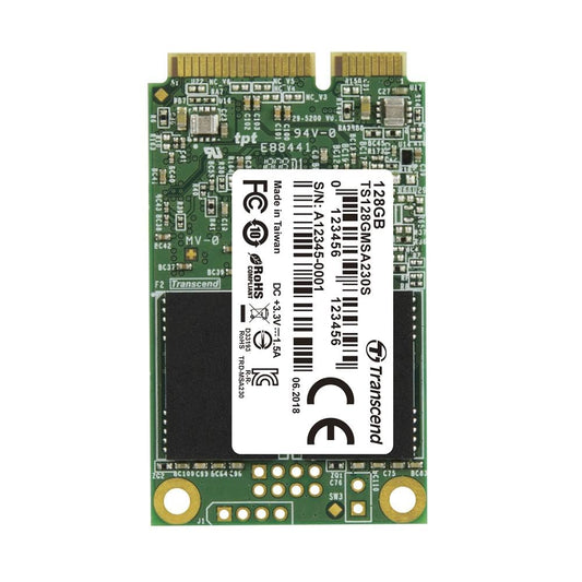 Transcend Highspeed 128GB mSATA SSD - SATA III, 6Gb/s, ideal for Ultrabooks, tablets, and thin servers, fast data transfer.