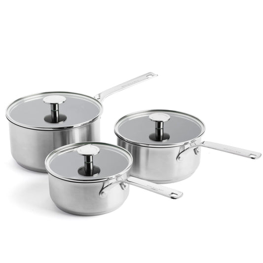 KitchenAid nerūsējošā tērauda katlu komplekts - 16cm, 18cm, 20cm, 3 slāņu nelipīgs pārklājums, indukcijai, cepeškrāsnij.
