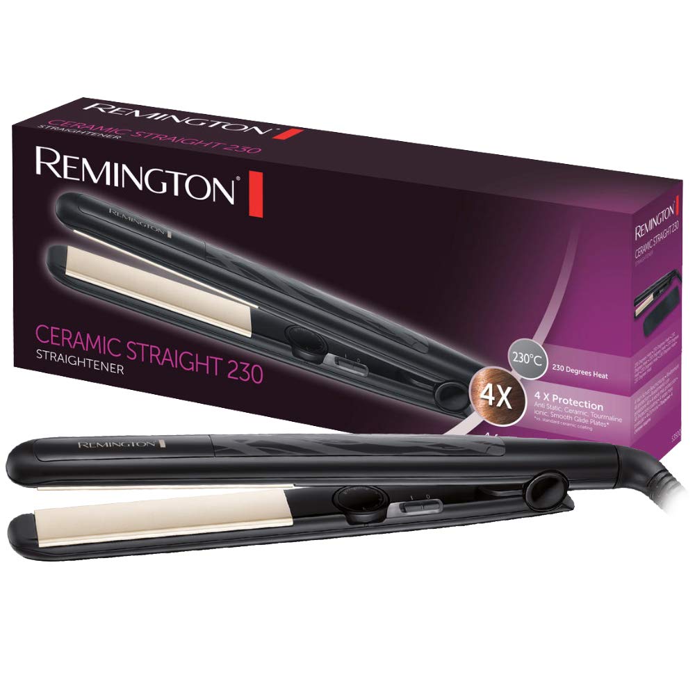 Remington Gludeklis Ceramic Straight (4-kārtīgs aizsardzība: antistatiskā keramikas-turmalīna pārklājums - vienmērīga siltuma sadale, mazāka statiskā uzlāde un zīdains spīdums) matu gludeklis S3500