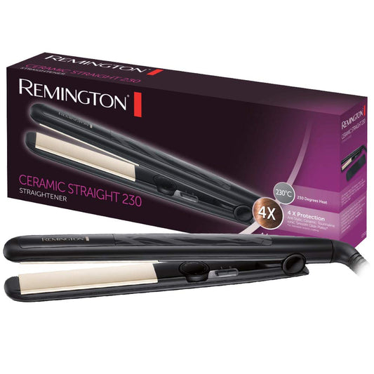 Remington Gludeklis Ceramic Straight (4-kārtīgs aizsardzība: antistatiskā keramikas-turmalīna pārklājums - vienmērīga siltuma sadale, mazāka statiskā uzlāde un zīdains spīdums) matu gludeklis S3500