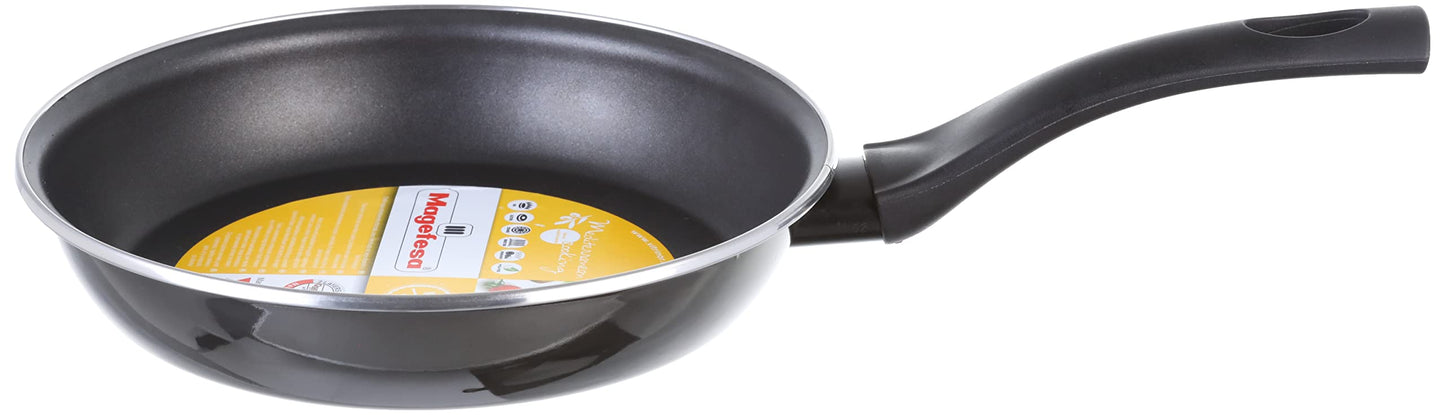 Megafesa stikla panna - 24 cm diameter, black glass, durable and stylish for versatile cooking.