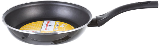 Megafesa stikla panna - 24 cm diameter, black glass, durable and stylish for versatile cooking.