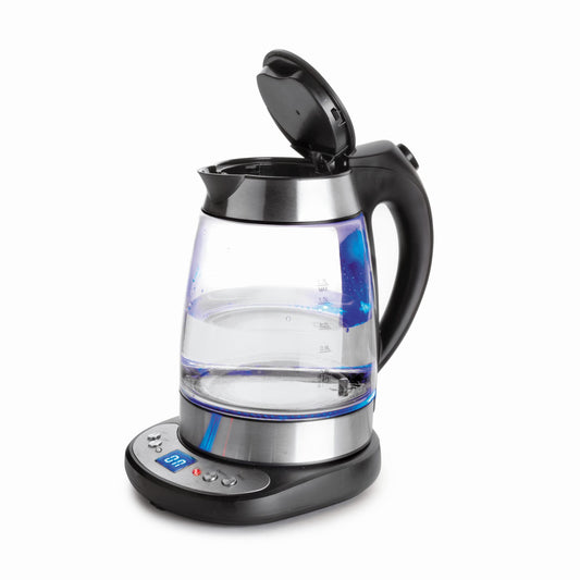 LACOR 69292 Elektriskā stikla tējkanna - 1,7L, 2200W, nerūsējošais tērauds, pelēka, moderns dizains.