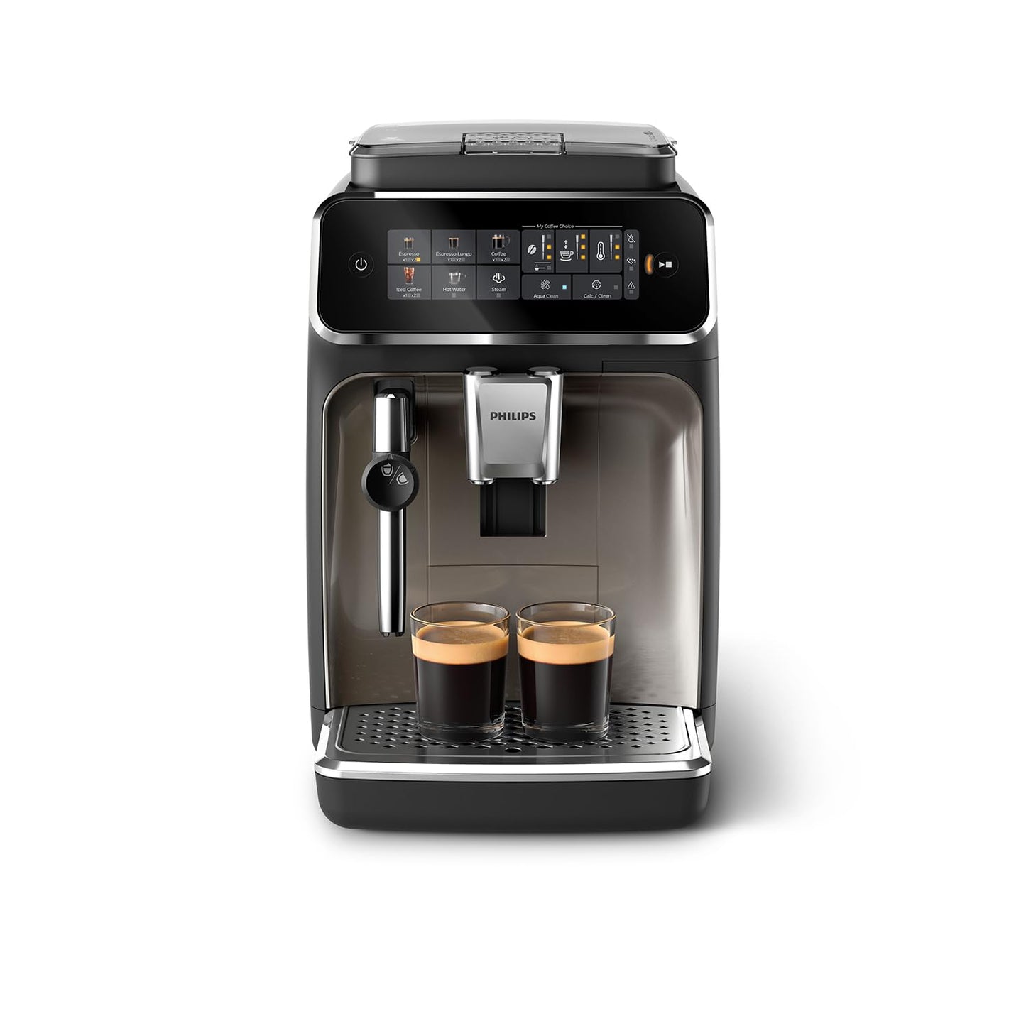 Philips 3300 sērijas kafijas automāts - 5 dzērieni, skārienjutīgs displejs, SilentBrew, 100% keramikas dzirnaviņas, AquaClean.