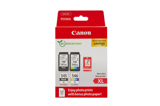 Canon PG-545 XL CL-546 XL - Original high-capacity ink cartridges (black XL, color XL) with eco-friendly packaging.
