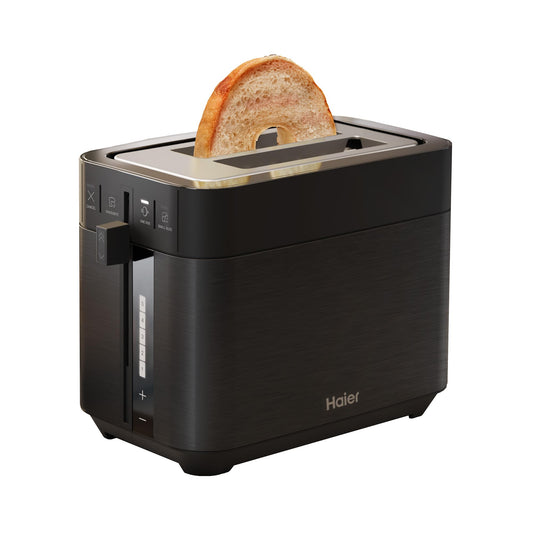 Haier nerūsējošā tērauda tosteris, 2 šķēles, 1150W I Papildu dziļi sloti un pacelšanas rokturis, lai novērstu apdegumus I Ar pretputekļu vāku un 7 brūnināšanas līmeņiem maizei, bagetei un beiglēm [Sērija 5- HTO5A3]