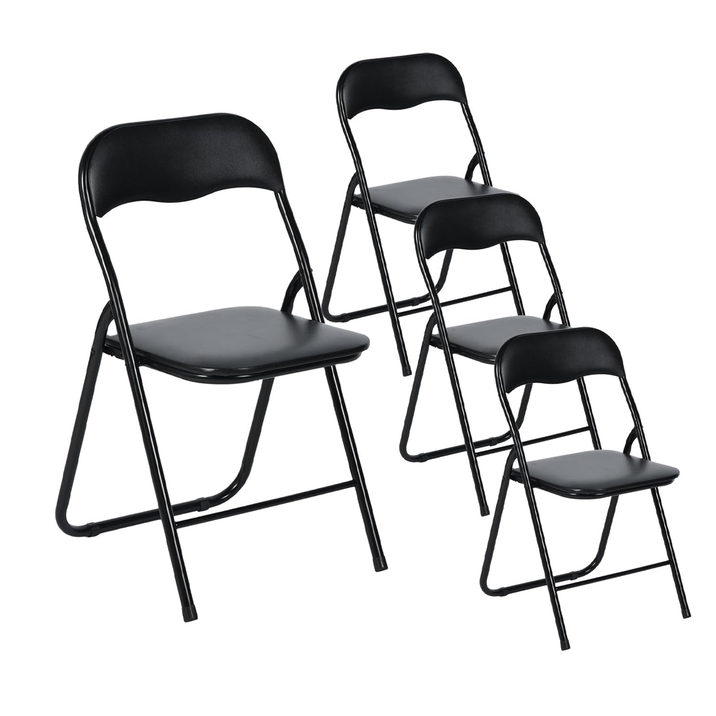 EGGREE 4 gab. saliekamo krēslu komplekts, metāla rāmis ar PVC polsterētu sēdekli, saliekams ergonomisks balkona krēsls birojam, ballītēm un kempingam, nestspēja 110KG