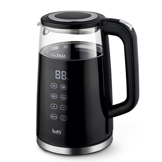 Botti Maverick elektriskā tējkanna 1,7L - ātra uzsildīšana, borosilikāta stikls, digitālais displejs, 4 temperatūras iestatījumi