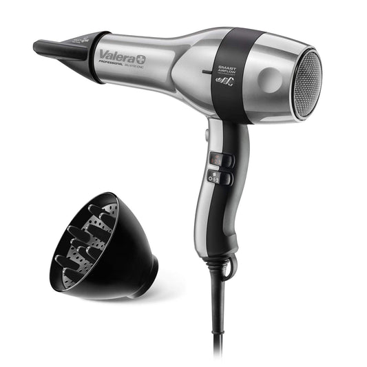 Valera, Šveices Silent Jet 8700, profesionāls matu fēns, viegls un kluss, jaudīgs motors, 3 temperatūras līmeņi, jonu ģenerators, pagriežams Super-Flex kabelis, 2400 W, pelēks-melns