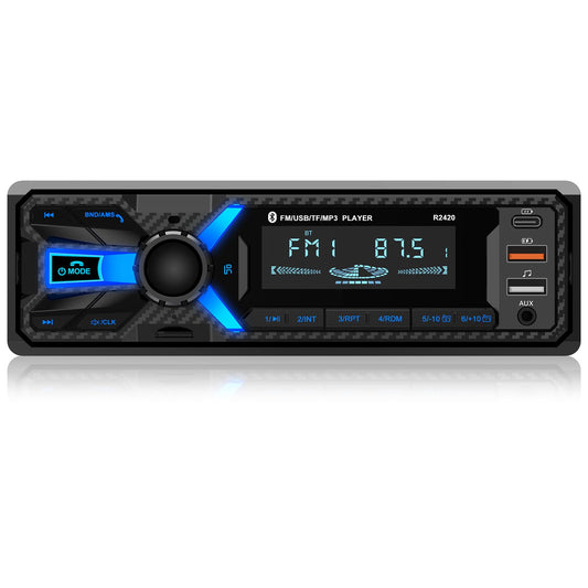 RDS autoradio ar Bluetooth un Type-C uzlādes portu, Wistrue FM/AM 1-DIN autoradio