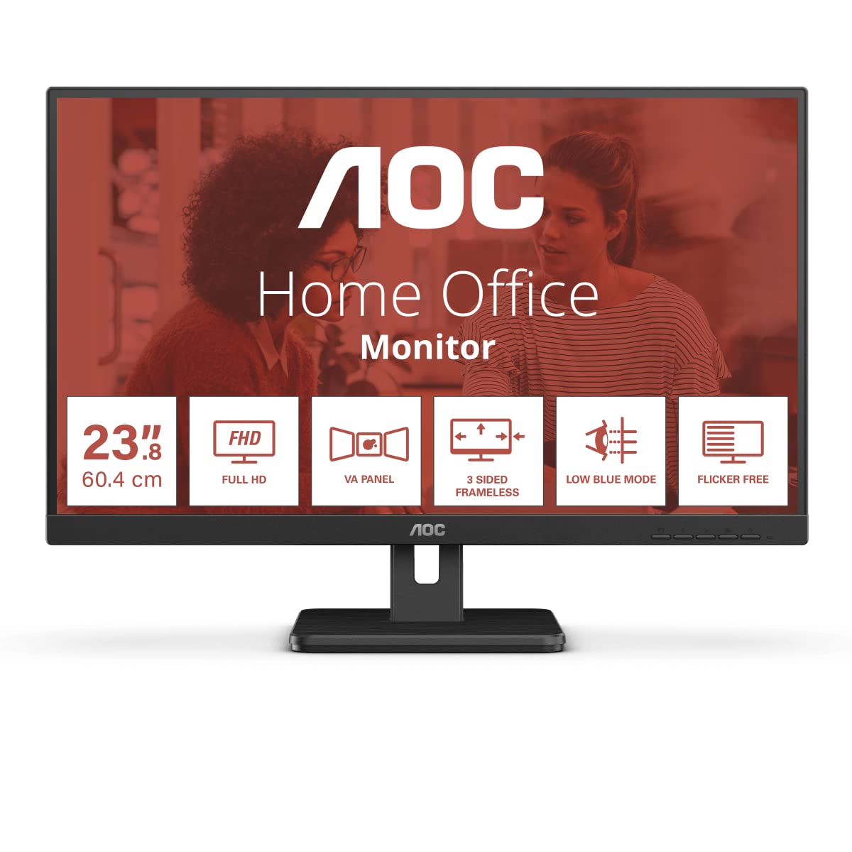AOC 24E3UM - 24" FHD monitor, AdaptiveSync, 75Hz, DisplayPort, HDMI, VGA, USB hub, black
