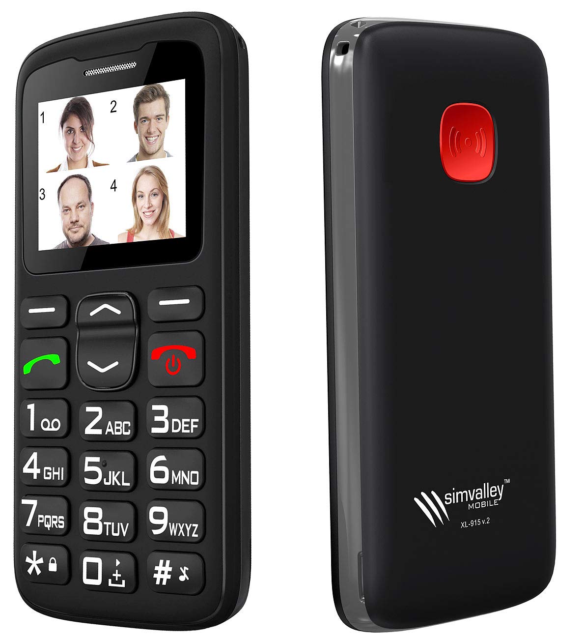 Ārkārtas tālrunis simvalley MOBILE Komfort-Handy XL-915 V2 ar Garantruf Premium, SOS telefons senioriem, lielas pogas