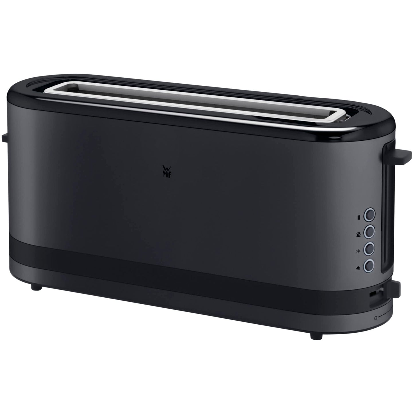 WMF virtuves mini garais maizes tosteris 2 šķēles ar maizīšu uzgali, šaurs tosteris, XXL, bagelu funkcija, 7 brūnināšanas līmeņi, 900W, matēta nerūsējošā tērauda tosteris, melns