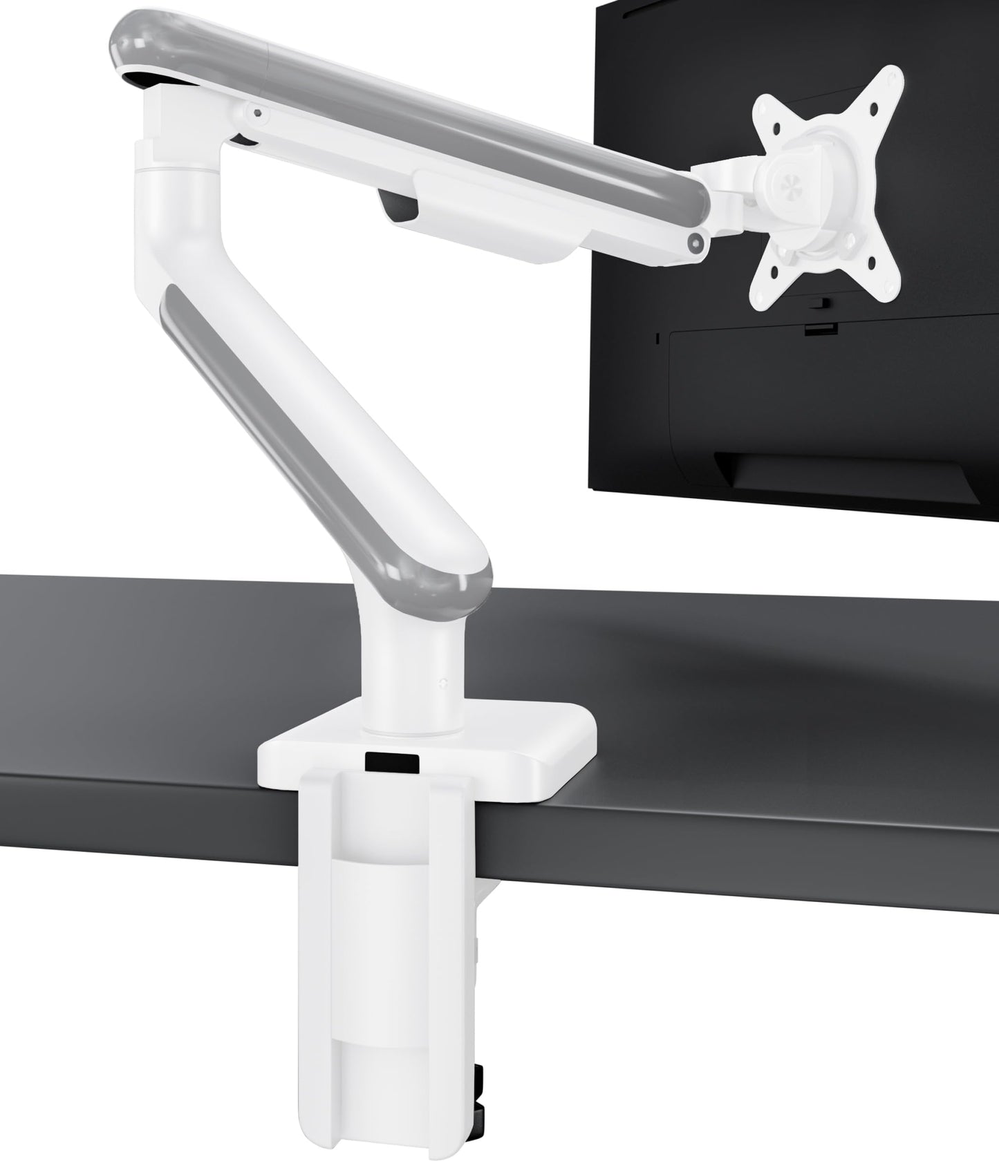Monitora stiprinājums Desktronic vienam monitoram, līdz 34" un 8kg, 360° rotācija, regulējams augstums, izturīga konstrukcija, vienkārša montāža, lieliem ekrāniem, ergonomisks, saderīgs ar visiem VESA 75/100