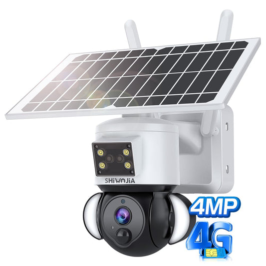 19. SHIWOJIA uzraudzības kamera āra ar SIM, 360° PTZ, 2K, 4 MP, bezvadu drošības kamera ar saules bateriju, LED trauksme, divvirzienu audio, PIR kustības sensors, nakts redzamība