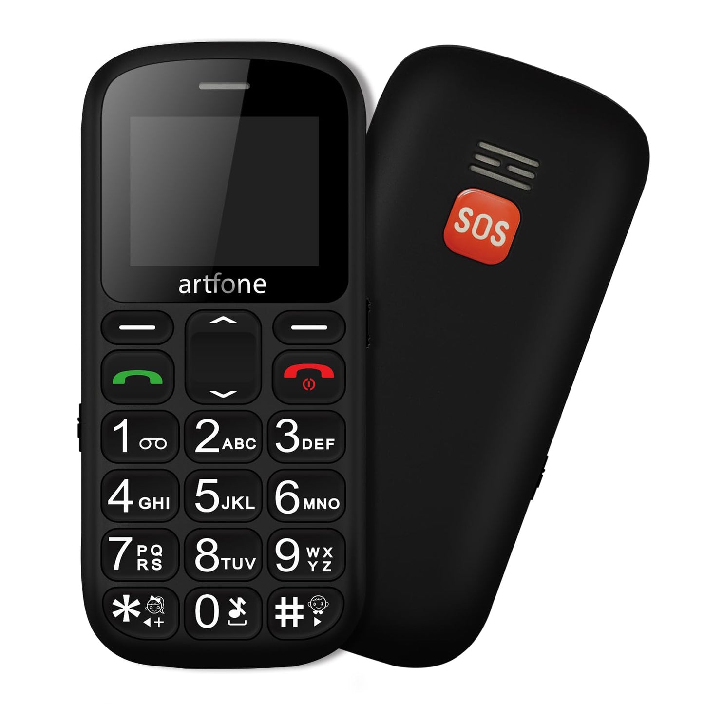 Senioru mobilais tālrunis artfone CS181, Dual SIM 2G GSM, lielas pogas, SOS avārijas poga, lukturītis, dokstacija, 800mAh akumulators, FM radio, 1,77 collu krāsu displejs, melns