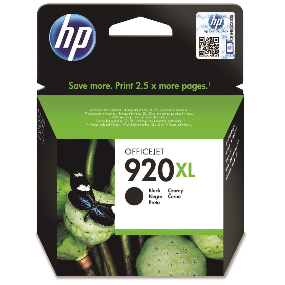HP 920XL melna kasetne - augstas ietilpības, saderīga ar Officejet 7500A, 7000, 6000, 6500, 6500A.