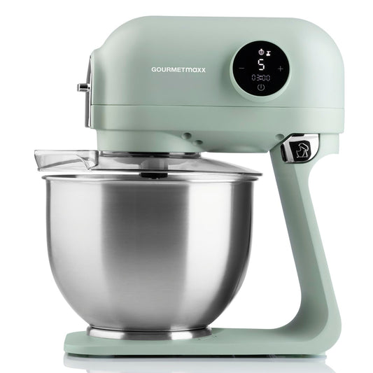 GOURMETmaxx virtuves mašīna un maisītājs | Planētāra virtuves palīgs ar digitālo displeju, ieskaitot maisīšanas trauku un uzgaļus | Jaudīgs mikseris ar putotāju un citiem | Elektriskā mīcīšanas mašīna