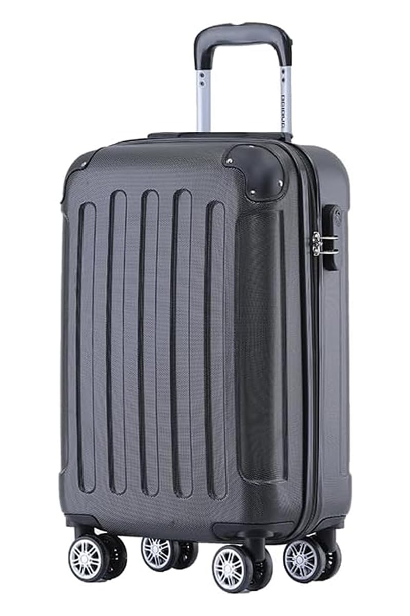 Rokas bagāžas čemodāns BEIBYE M 55 cm, kabīnes koferis no ABS, viegls, 360° dubultie ritenīši, ceļojuma koferis īsajiem braucieniem, melns