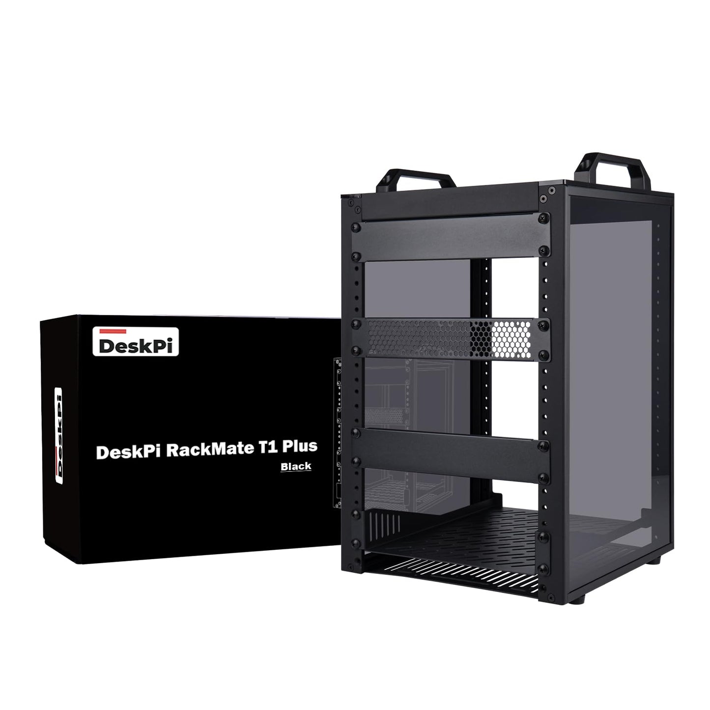 Rack sistēma GeeekPi DeskPi RackMate T1 Plus, 8U 10 collu serveru skapis, 260 mm dziļš mini racks ar plauktu un aklo paneli, NAS, AV un tīkla tehnikai (melns)