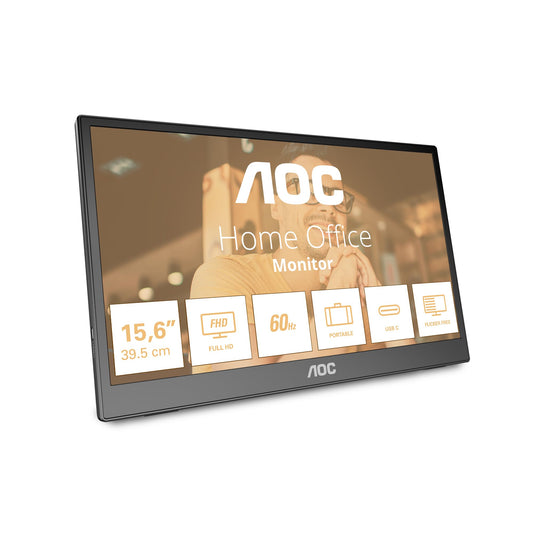 AOC 16T3EA - 16" portable monitor, 1920x1080 resolution, USB-C connection, multi-angle stand, black-gray.