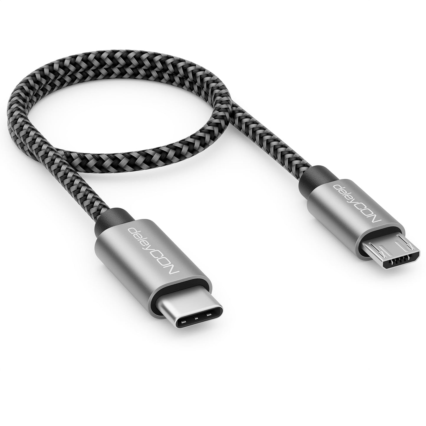 USB-C uz Micro USB kabelis 0,30m deleyCON, adapteris, melns