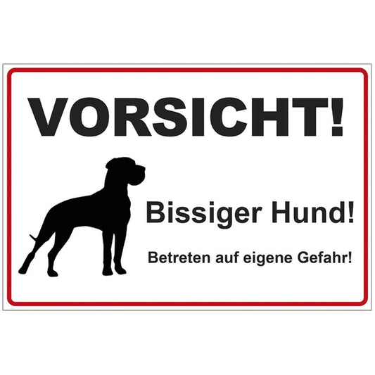 Brīdinājuma zīme ar tekstu "Vorsicht! Bissiger Hund!", Alu-Dibond, 200x140 mm