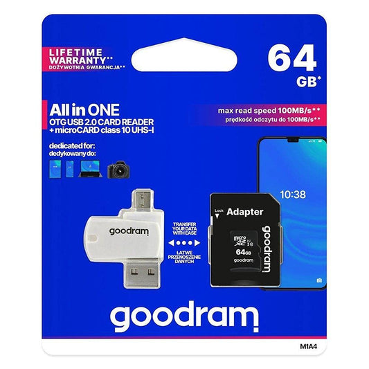 GOODRAM 64GB M1A4 All in One Micro karte klase 10 UHS I + kartes lasītājs