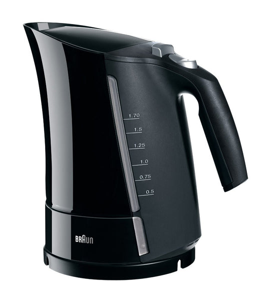 De'Longhi Braun Multiquick 5 WK 500 Aquaexpress Kettle - 3000W, 1.7L capacity, sleek black design.